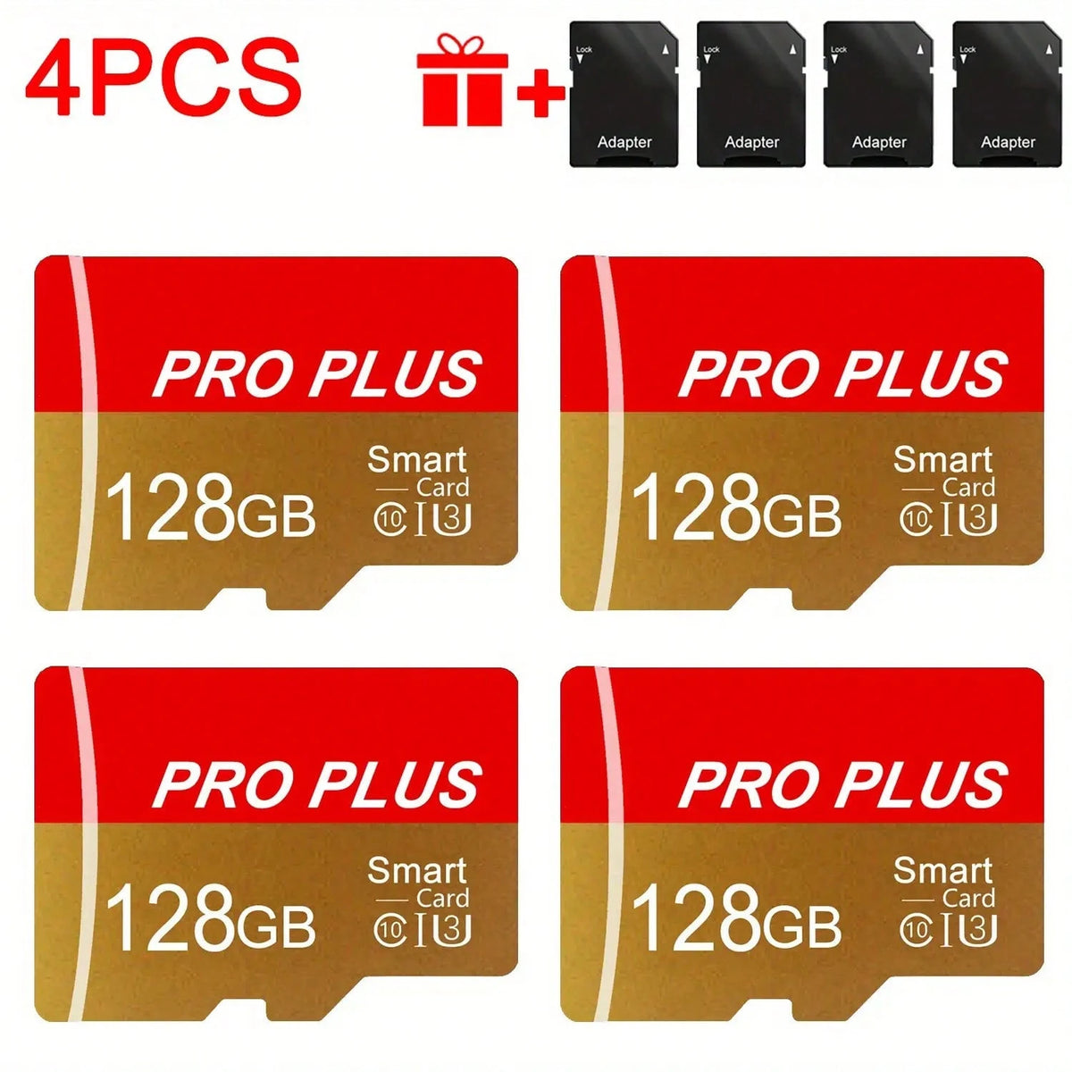4pcs High-Speed U3 C10 A1 Memory Cards With Adapter- 128GB, 256GB, 512MB, 256MB, 128MB, 64MB For Tablets, Cameras, Phones, Car Audio- Secure File Storage, No Battery Needed, Camera Storage Solution