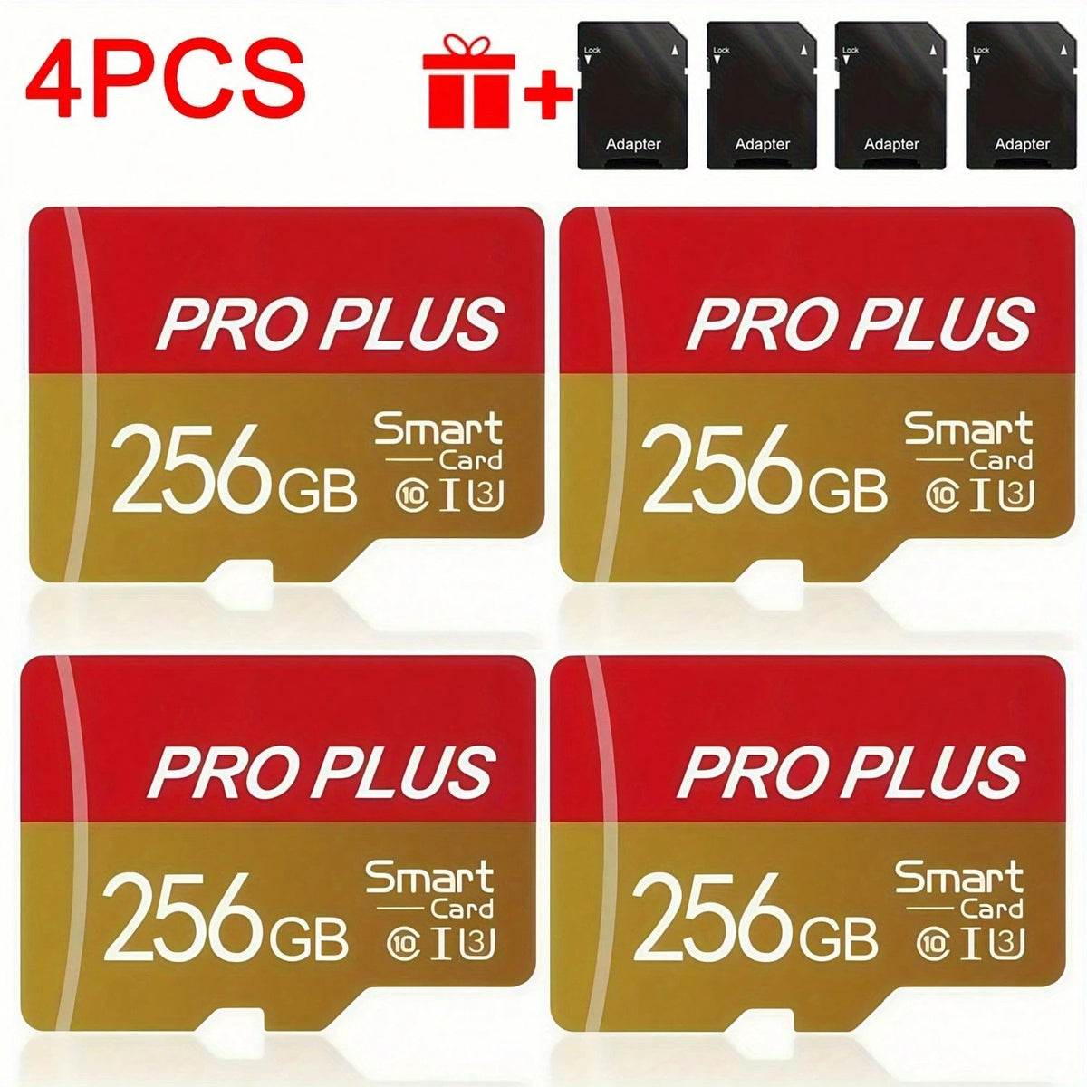 4pcs High-Speed U3 C10 A1 Memory Cards With Adapter- 128GB, 256GB, 512MB, 256MB, 128MB, 64MB For Tablets, Cameras, Phones, Car Audio- Secure File Storage, No Battery Needed, Camera Storage Solution