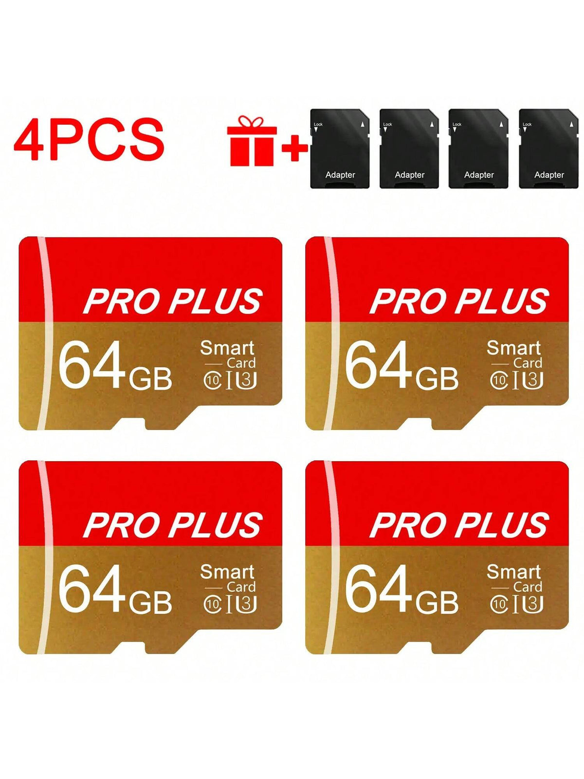 4pcs High-Speed U3 C10 A1 Memory Cards With Adapter- 128GB, 256GB, 512MB, 256MB, 128MB, 64MB For Tablets, Cameras, Phones, Car Audio- Secure File Storage, No Battery Needed, Camera Storage Solution