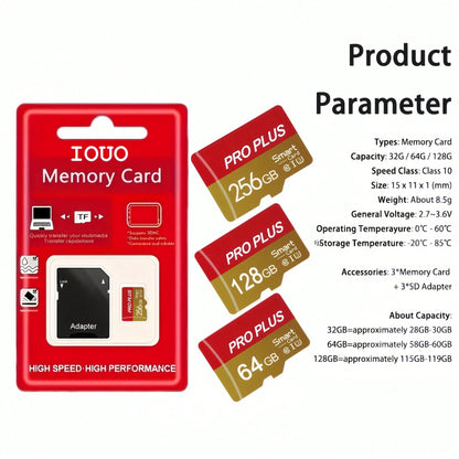 4pcs High-Speed U3 C10 A1 Memory Cards With Adapter- 128GB, 256GB, 512MB, 256MB, 128MB, 64MB For Tablets, Cameras, Phones, Car Audio- Secure File Storage, No Battery Needed, Camera Storage Solution