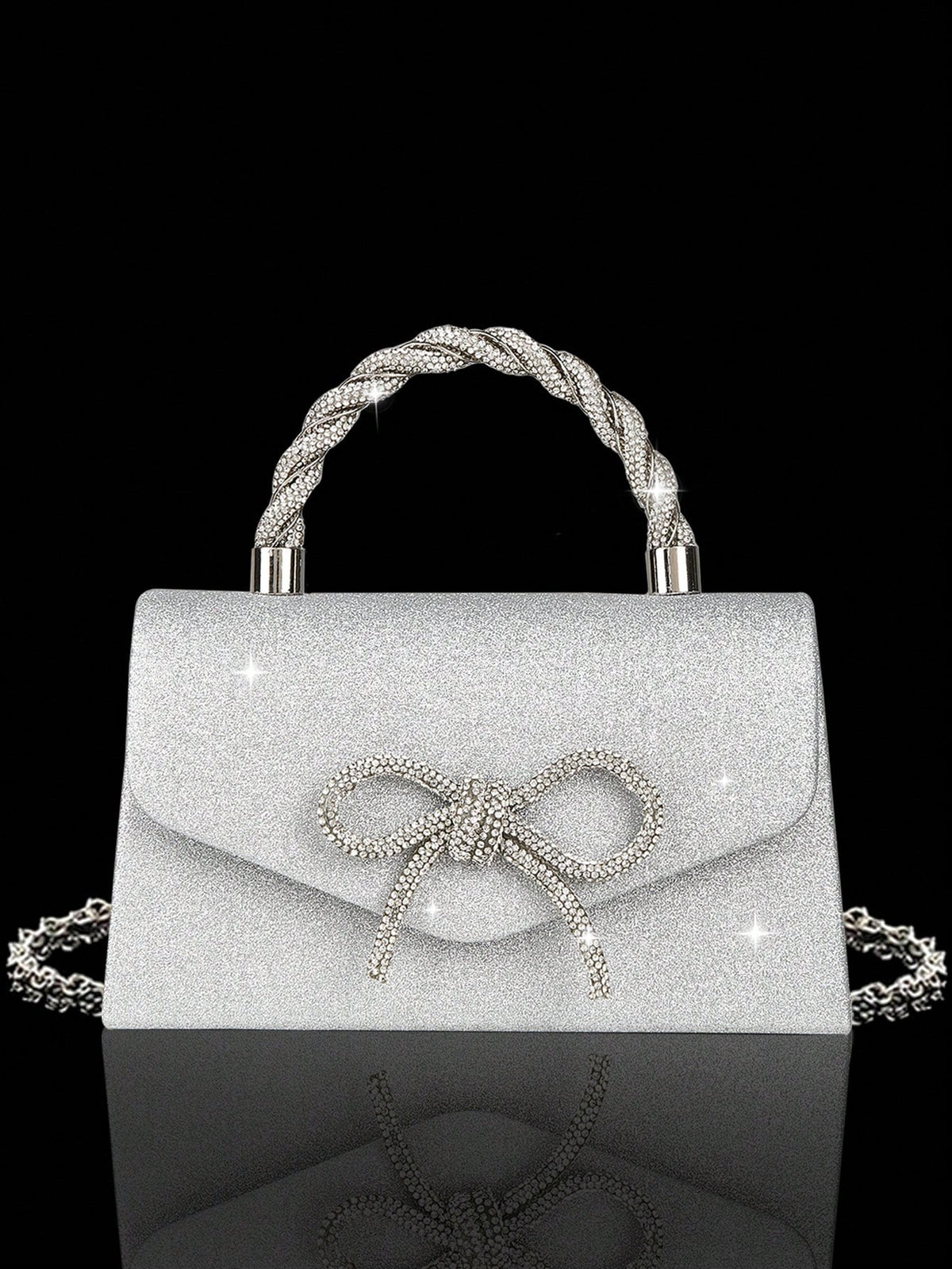 4pcs Luxury Sparkling Women's Jewelry Set, Formal Party Handbag With Rhinestone Bow Decor, Bridal Wedding Gift Set, Suitable For Party, Wedding, Prom, Gala