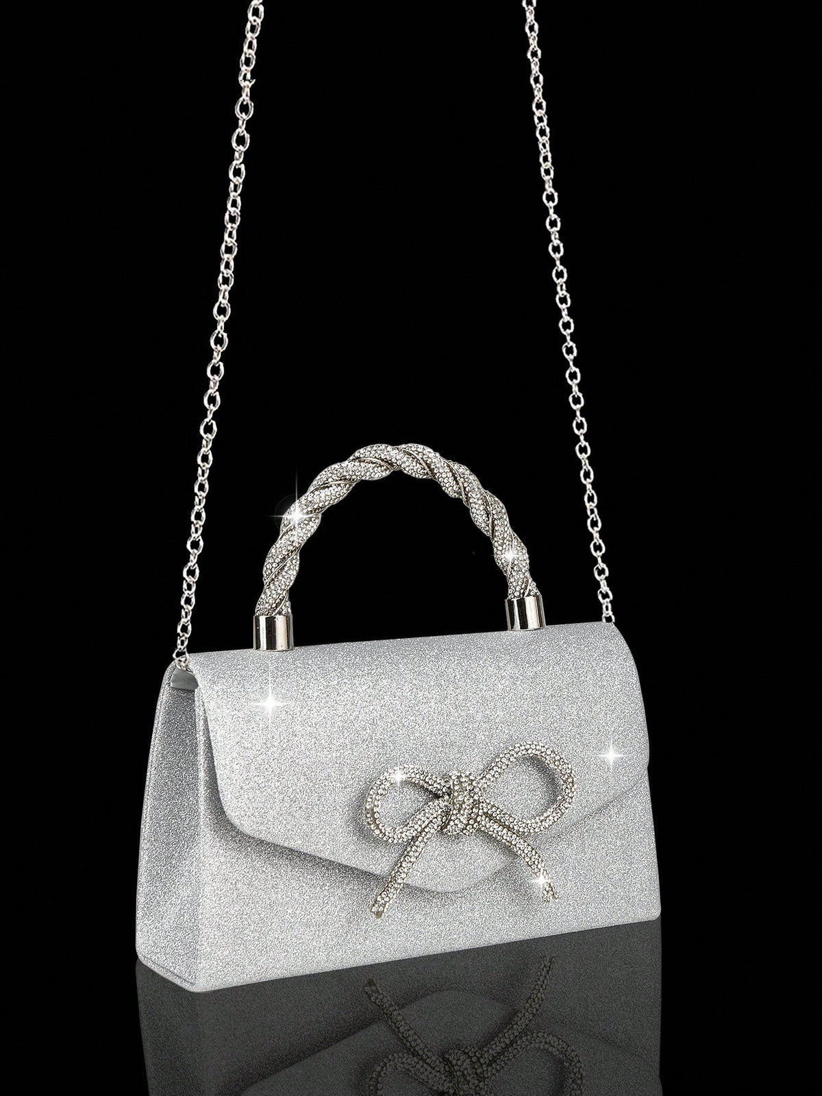 4pcs Luxury Sparkling Women's Jewelry Set, Formal Party Handbag With Rhinestone Bow Decor, Bridal Wedding Gift Set, Suitable For Party, Wedding, Prom, Gala
