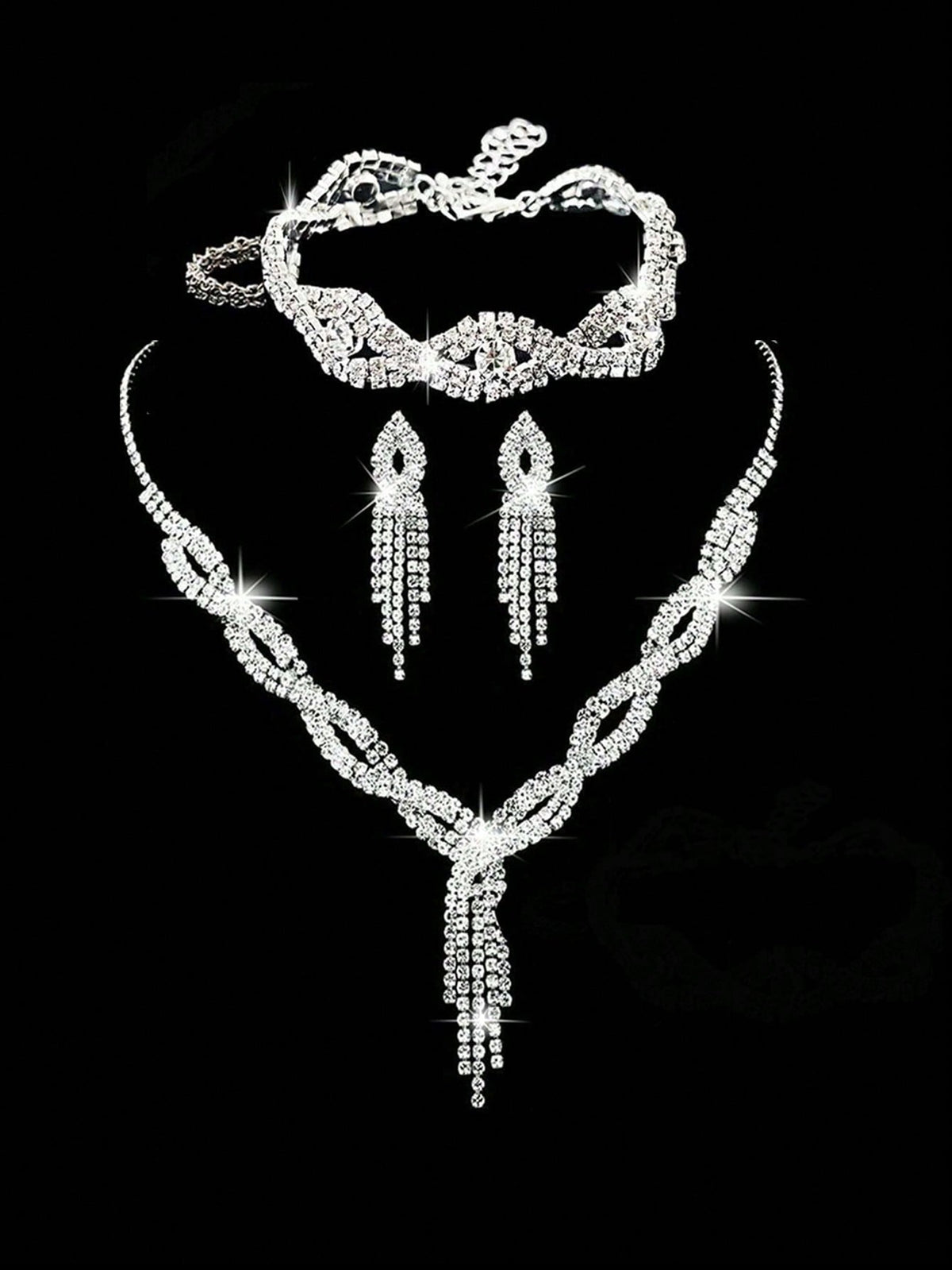 4pcs Luxury Sparkling Women's Jewelry Set, Formal Party Handbag With Rhinestone Bow Decor, Bridal Wedding Gift Set, Suitable For Party, Wedding, Prom, Gala