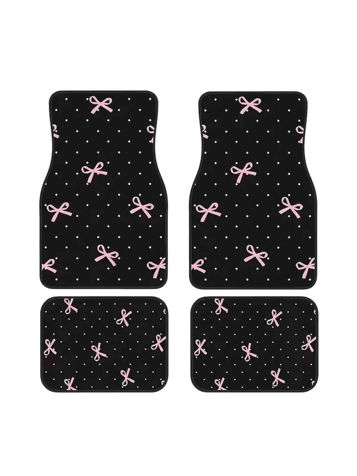 4pcs Pink Bow Car Floor Mats Set- Durable Polyester Material, Easy To Clean, Front & Rear Seat Protection, All-Weather Use, Fit For Trucks, Sedans And SUVs, Perfect Gift