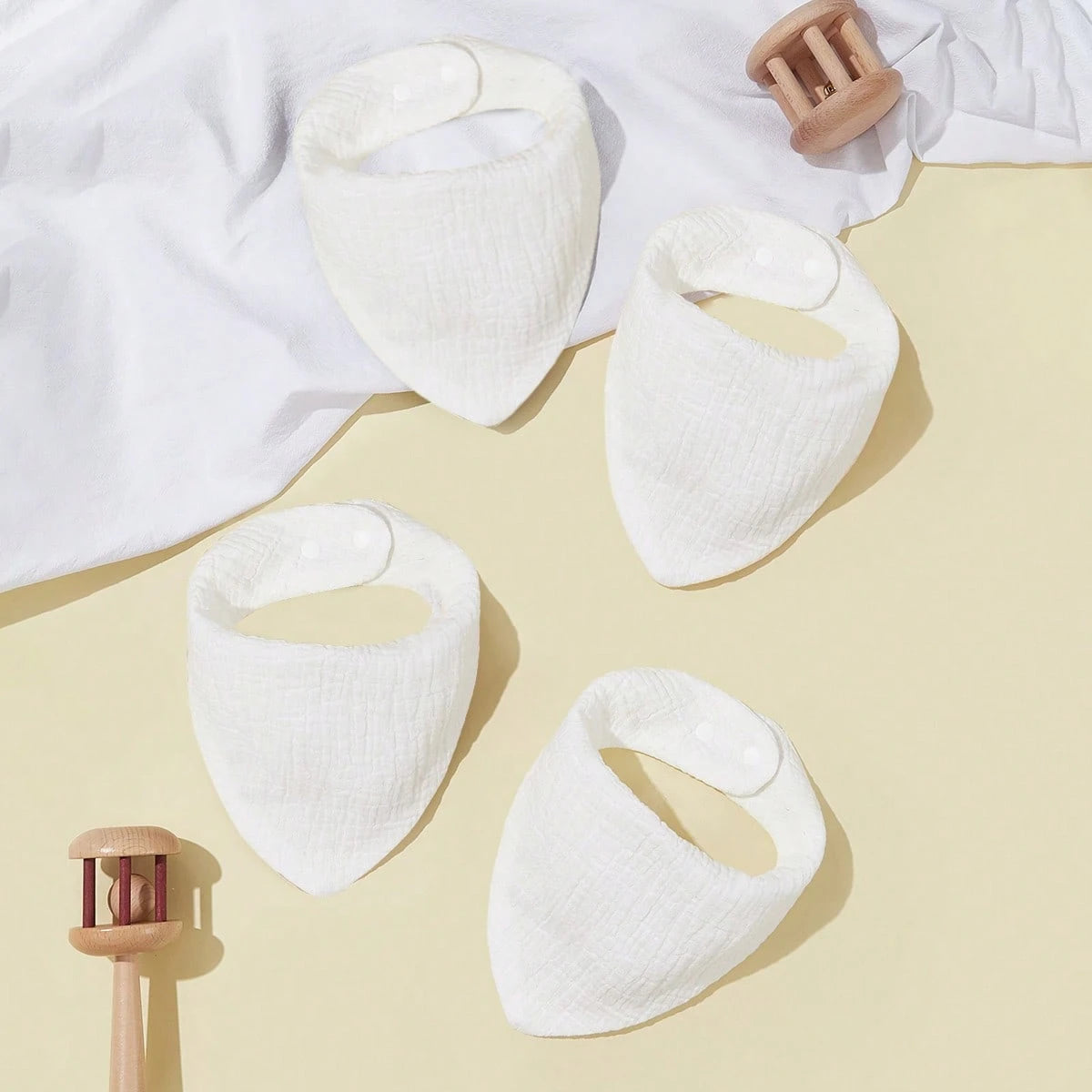 4pcs/Set Baby Bibs, 100% Pure Cotton, Soft & Breathable, Suitable For Newborns, Solid Color, Unisex