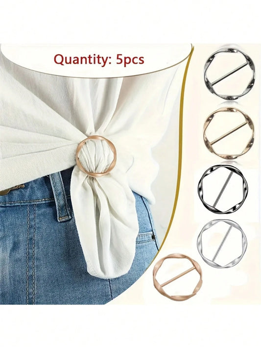 5pcs Multi-Functional Alloy Buckle Set - Versatile, Matching, Can Shorten Length, Can Tie Knots, Suitable For Belts, Waistbands And T-Shirts, Casual Style