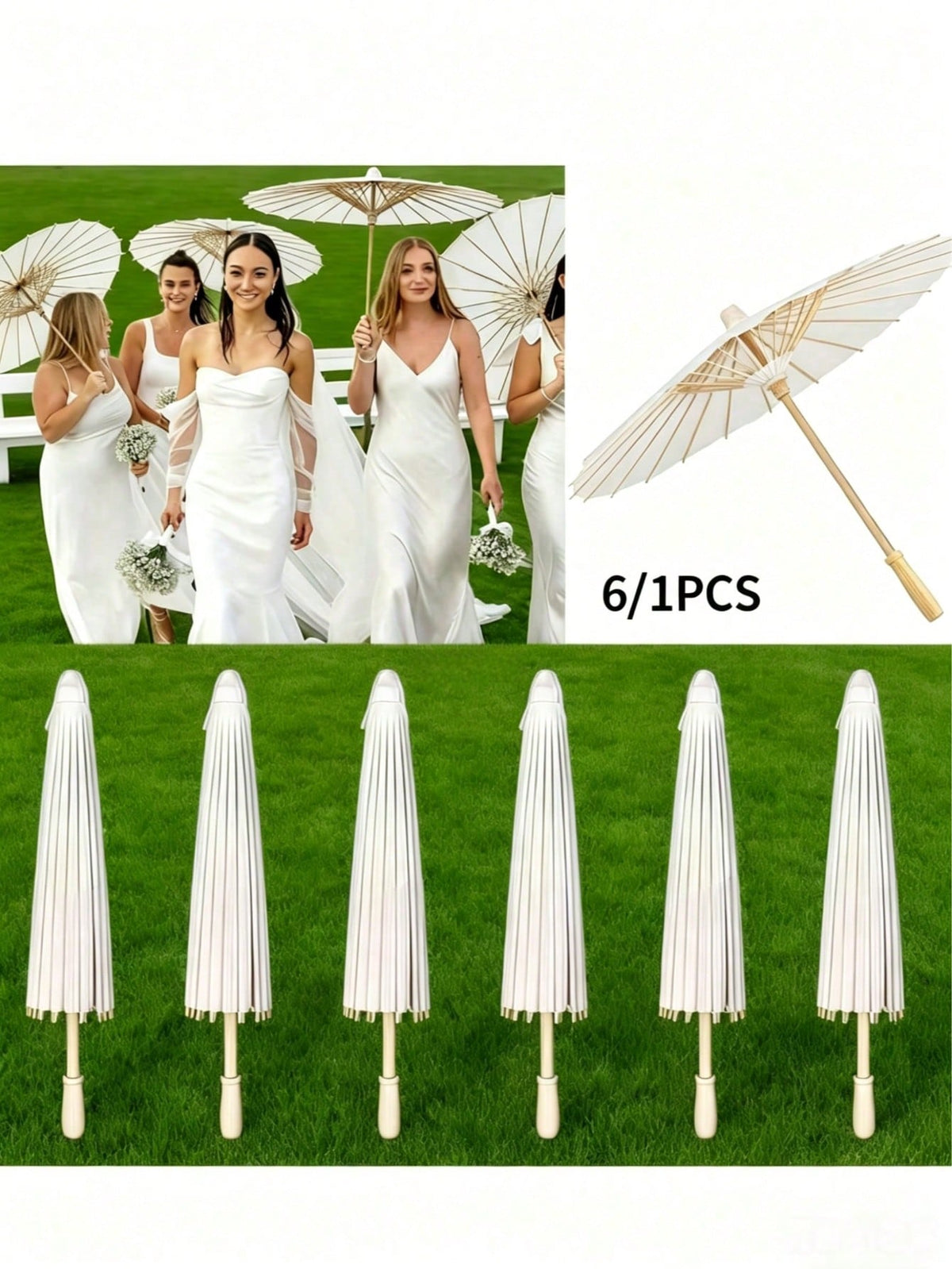 6/1pc Vintage White Paper Umbrella – 39.98cm, Foldable And Portable, Perfect For Weddings, Festivals And Home Decor, Sun Protection, Artistic Design, Photography Parasol