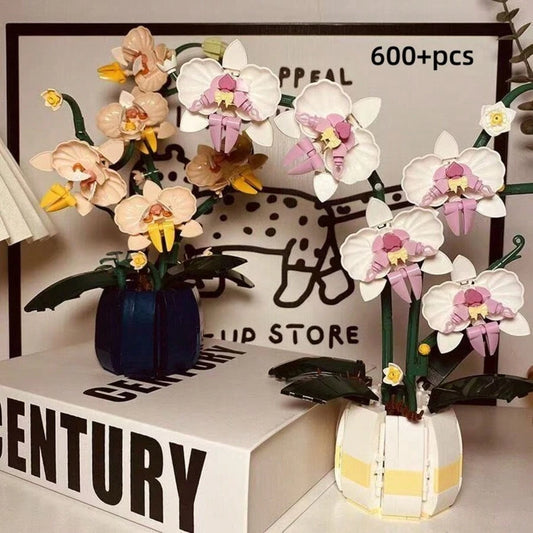 600+Pcs Orchid Bonsai Building Block Set, ABS Plastic Potted Plant Artificial Flower Bouquet, Home Decor Assembly Blocks, Floral Theme Toy Gift, Valentine's Day Gift, Mother's Day Gift, Easter Orchid