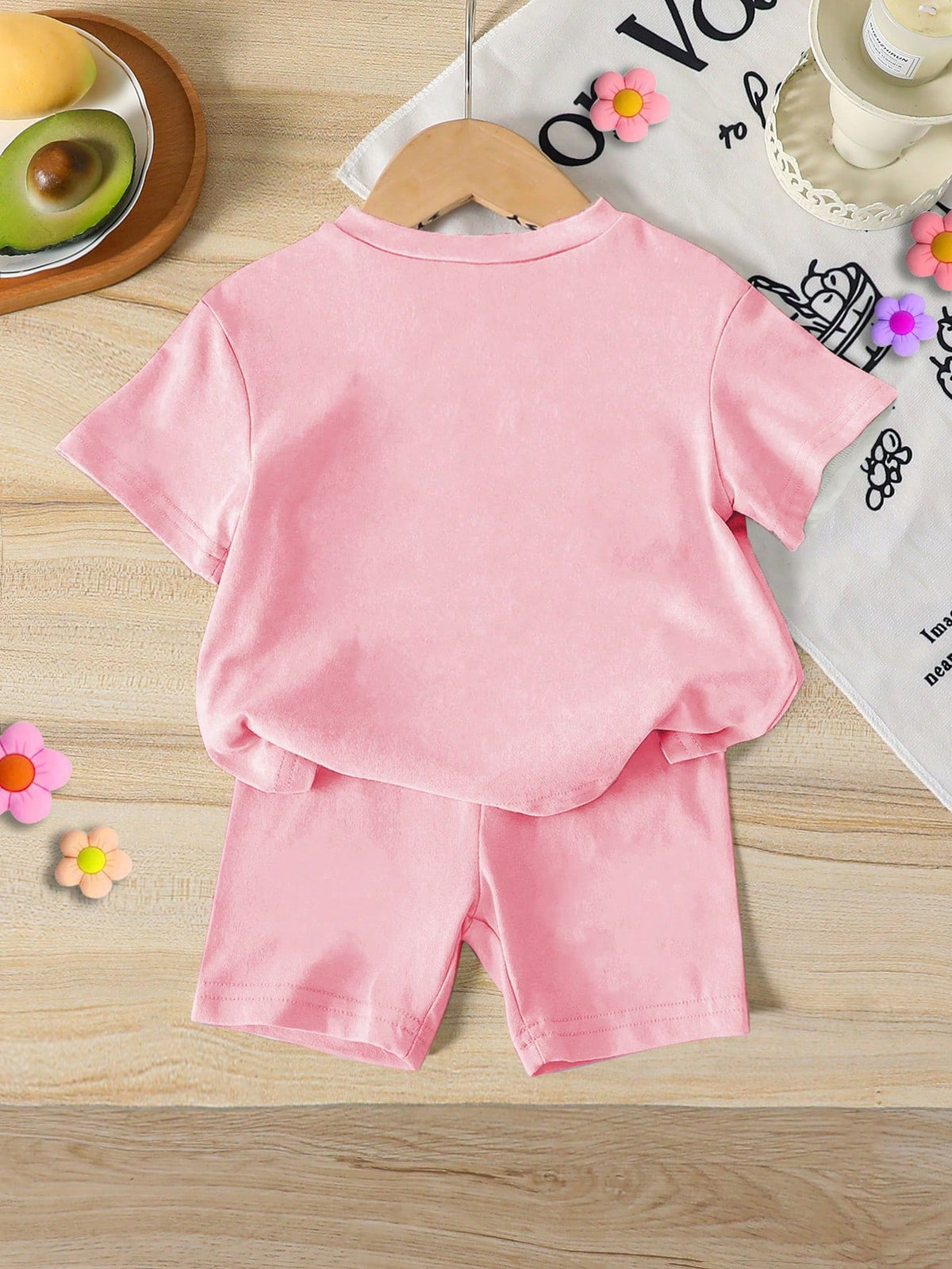 6pcs Baby Girl Sweet Cute Smiling Face, Letter, Dopamine Print Tie-Dye Color Casual Summer Outfit Set