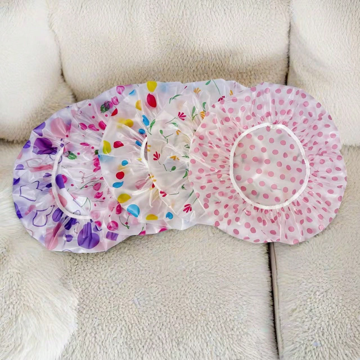 6pcs/Set Adjustable Printed Thick & Extra Large Shower Cap, Reusable, With Elastic Band, Suitable For Women Spa & Salon Use