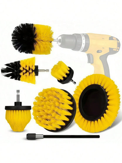 7 Pcs Drill Brush Attachment Set, Power Cleaning Scrub Brush Kit With Extend Long Attachment, All Purpose Drill Scrub Brushes For Car, Grout, Floor, Tub, Bathroom And Kitchen
