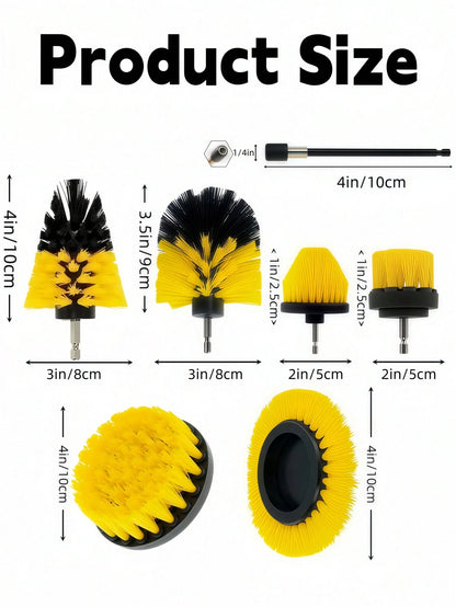 7 Pcs Drill Brush Attachment Set, Power Cleaning Scrub Brush Kit With Extend Long Attachment, All Purpose Drill Scrub Brushes For Car, Grout, Floor, Tub, Bathroom And Kitchen