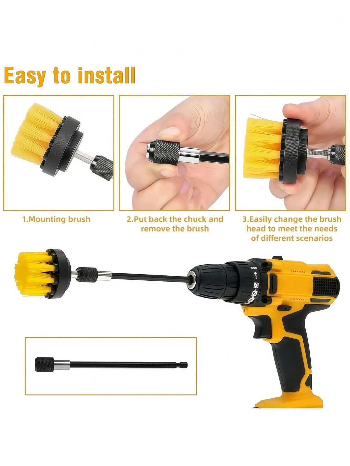 7 Pcs Drill Brush Attachment Set, Power Cleaning Scrub Brush Kit With Extend Long Attachment, All Purpose Drill Scrub Brushes For Car, Grout, Floor, Tub, Bathroom And Kitchen