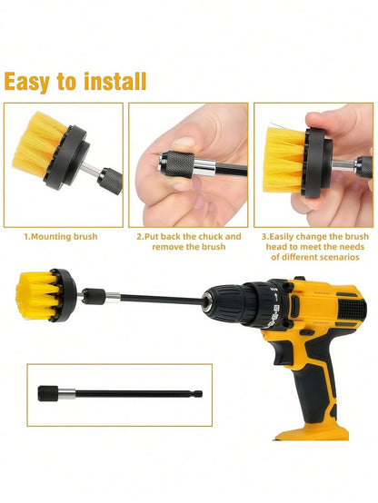 7 Pcs Drill Brush Attachment Set, Power Cleaning Scrub Brush Kit With Extend Long Attachment, All Purpose Drill Scrub Brushes For Car, Grout, Floor, Tub, Bathroom And Kitchen