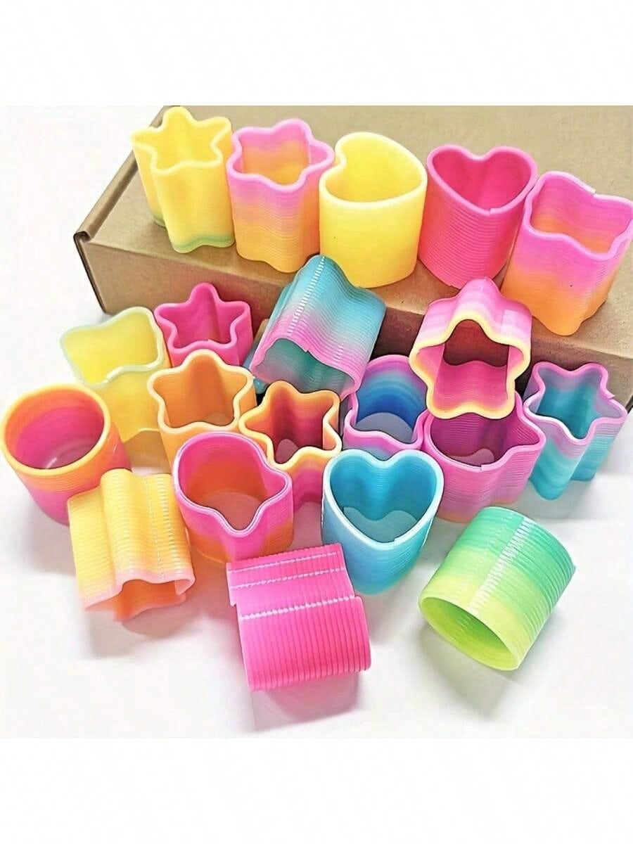 72/48/36/24/12/5pcs Mini Spring Party Favors, Colorful Coils, Mixed Colors, Heart And Star Shapes, Spring Rainbow Fidget Stress Coil, Perfect For Filling Socks, Suitable As Carnival Prizes, Birthday