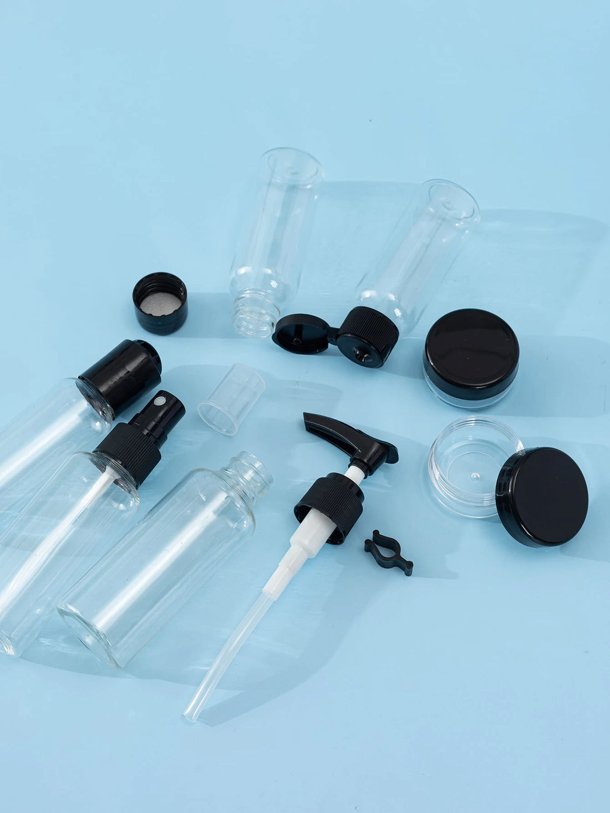 7Pcs Black Travel Bottle Set 60Ml+40Ml+10G Empty Containers For Skincare, Lotion, Cream, Makeup Subpackage Bottle Dispensing Bottles Spray Bottle, Living Room Home Bedroom Bathroom House Decor, Travel