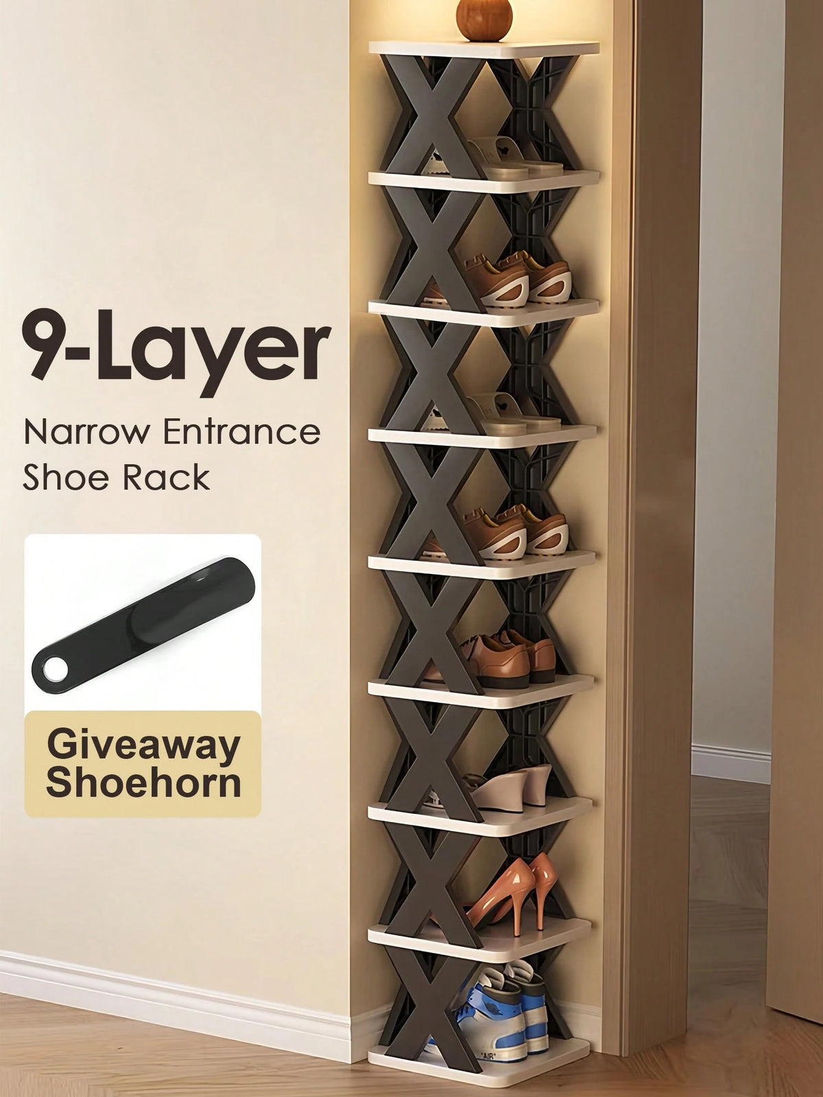 9-Layer Narrow Entrance Shoe Rack Plastic Vertical Shoe Storage Box, Space Saving, Independent Shoe Storage Rack, Easy To Install, Corridor Storage Rack For Shoes, Clothes, Hats, Bags, Books, Home Ac