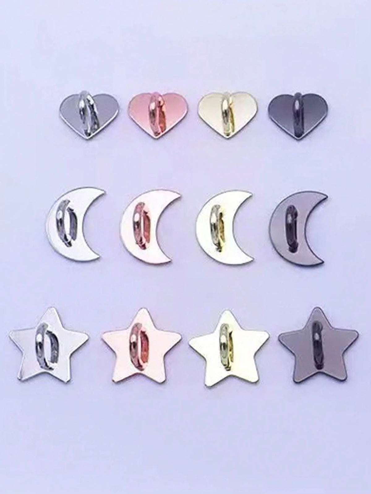 Alloy DIY Phone Case 2pcs Silver-Color Metal Heart, Star, Moon Snap Buttons, Suitable For DIY Phone Case Straps, Keychains, Bag Accessories, Keyring, Phone Lanyard, Handmade Decorative Jewelry Finding
