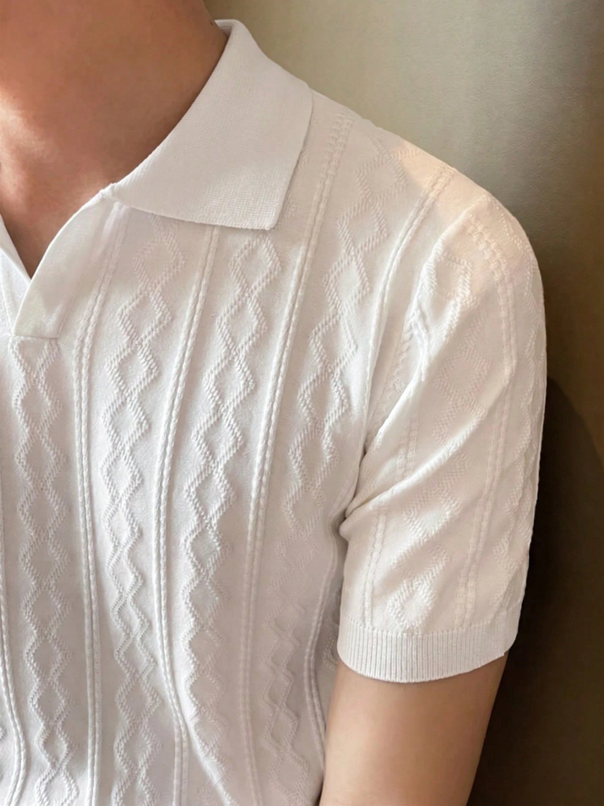 ALTZTAR Men's Short Sleeve Knitted Cable Texture Polo Collar Top