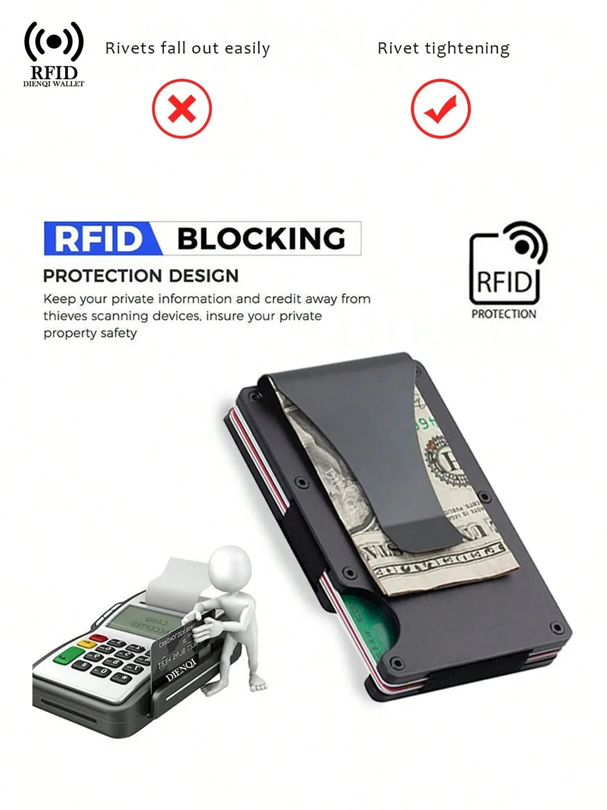 Anti Rfid Credit Card Holder Men Wallet High Quality Slim Thin Metal Bank Cardholder Case Money Clip Black Mini Card Wallet Gift For Men,Father's Day