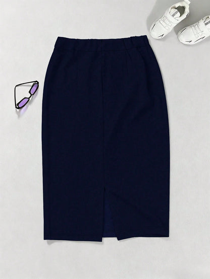 Autumn Commute Gemstone Rose Solid High Waist Pencil Skirt Professional Back To School Elegant