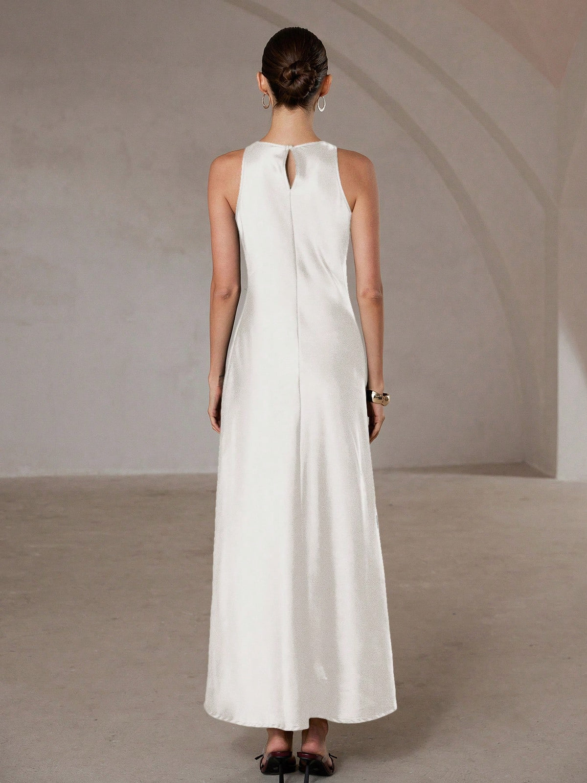 Aveloria Modichic Minimalist Elegant Asymmetric Hem Double-Sided Satin-Like Acetate Fabric A-Line Sleeveless Dress For Women