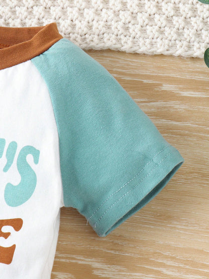 Baby Boy's Letter Print T-Shirt With Pocket And Shorts Set, Spring/Summer