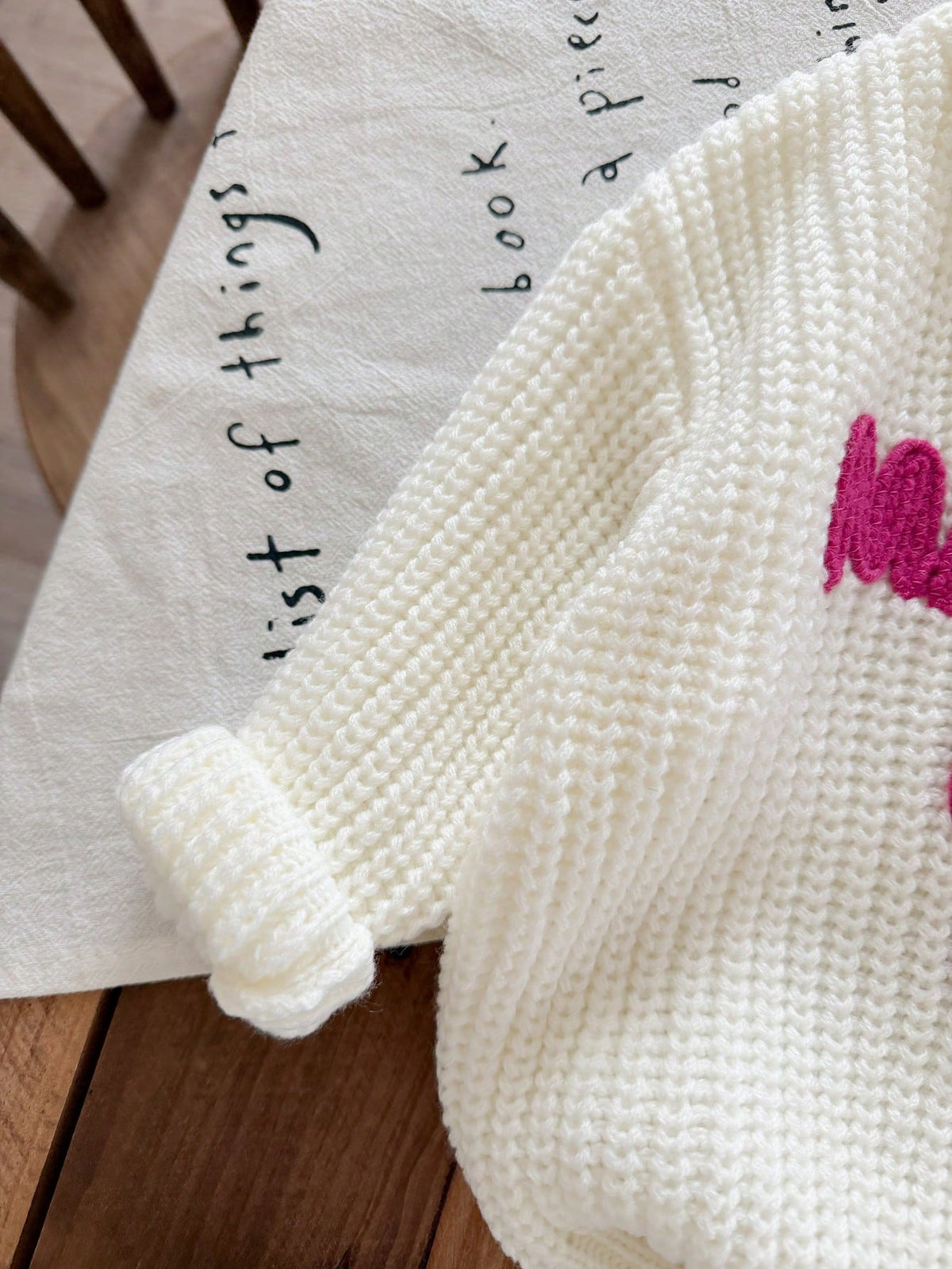 Baby Girl Knit Solid Color Letter Pattern Round Neck Loose Casual Winter Sweater Cute Baby Fairy Sweater Family Matching Pastel White Autumn
