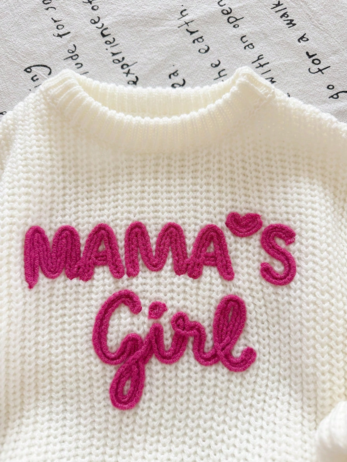 Baby Girl Knit Solid Color Letter Pattern Round Neck Loose Casual Winter Sweater Cute Baby Fairy Sweater Family Matching Pastel White Autumn