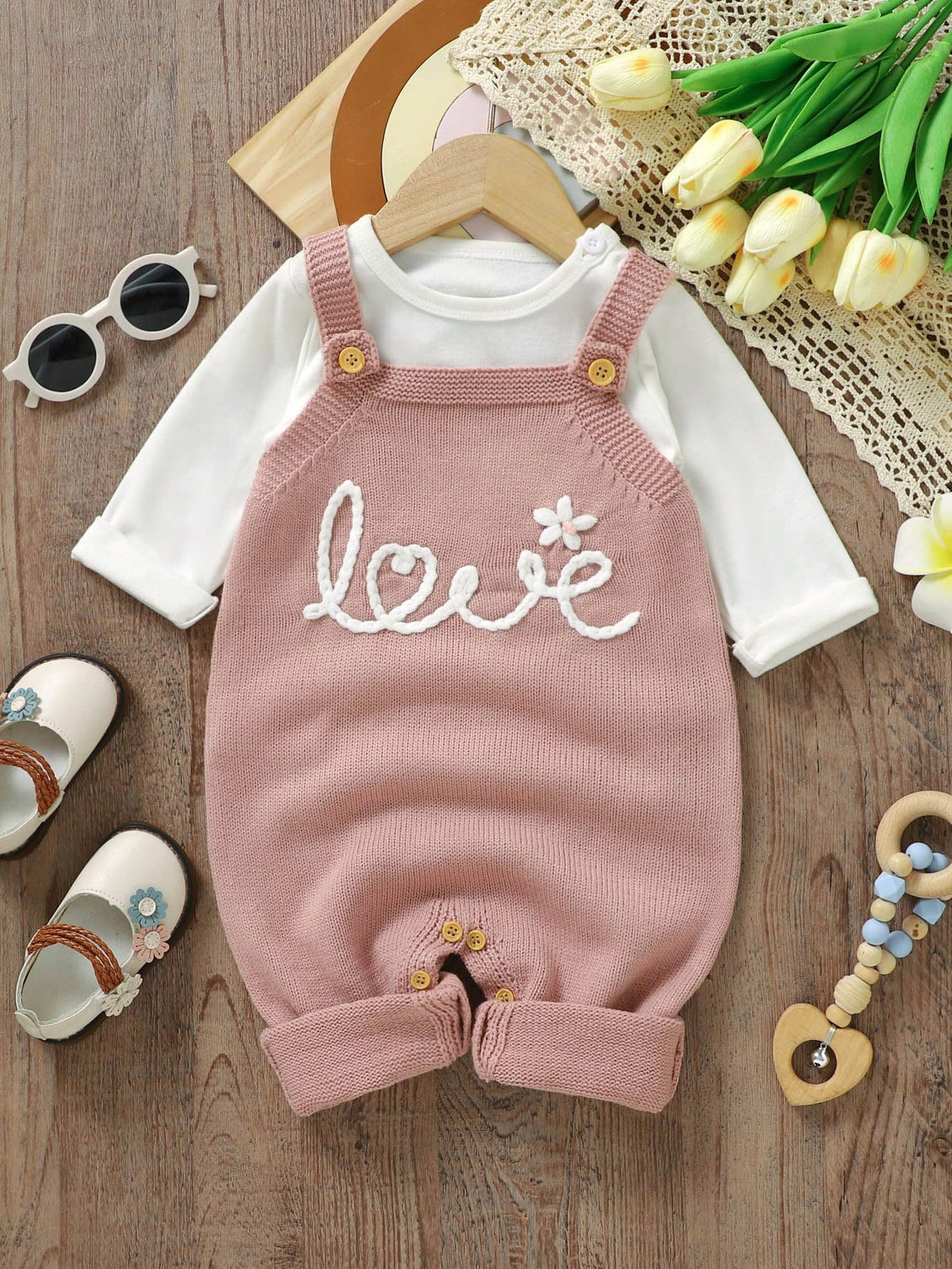 Baby Girl Letter Embroidered Sweater Bodysuit