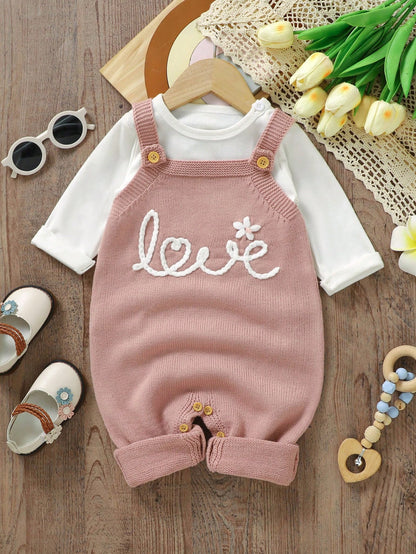 Baby Girl Letter Embroidered Sweater Bodysuit