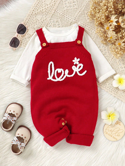 Baby Girl Letter Embroidered Sweater Bodysuit