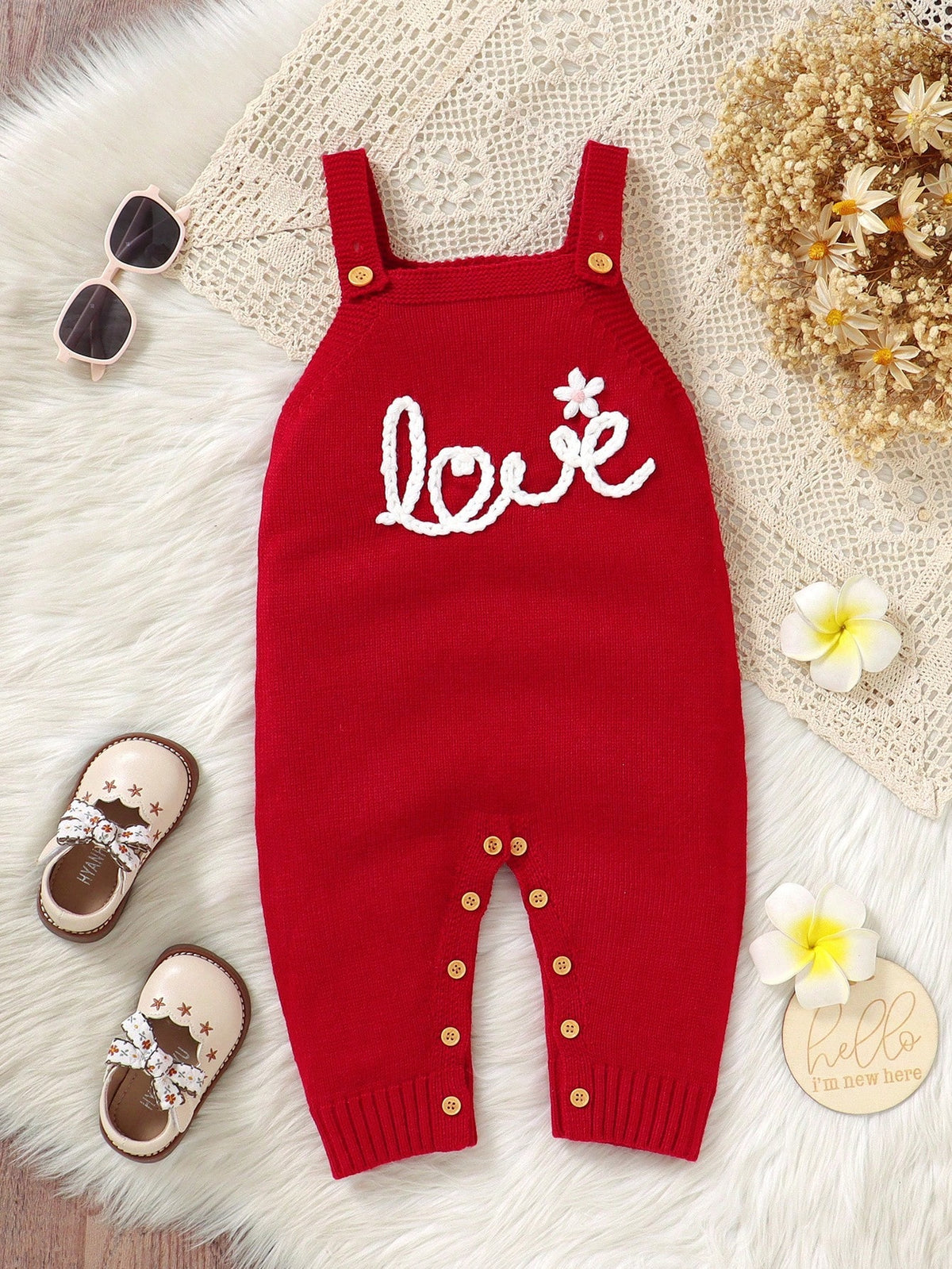 Baby Girl Letter Embroidered Sweater Bodysuit