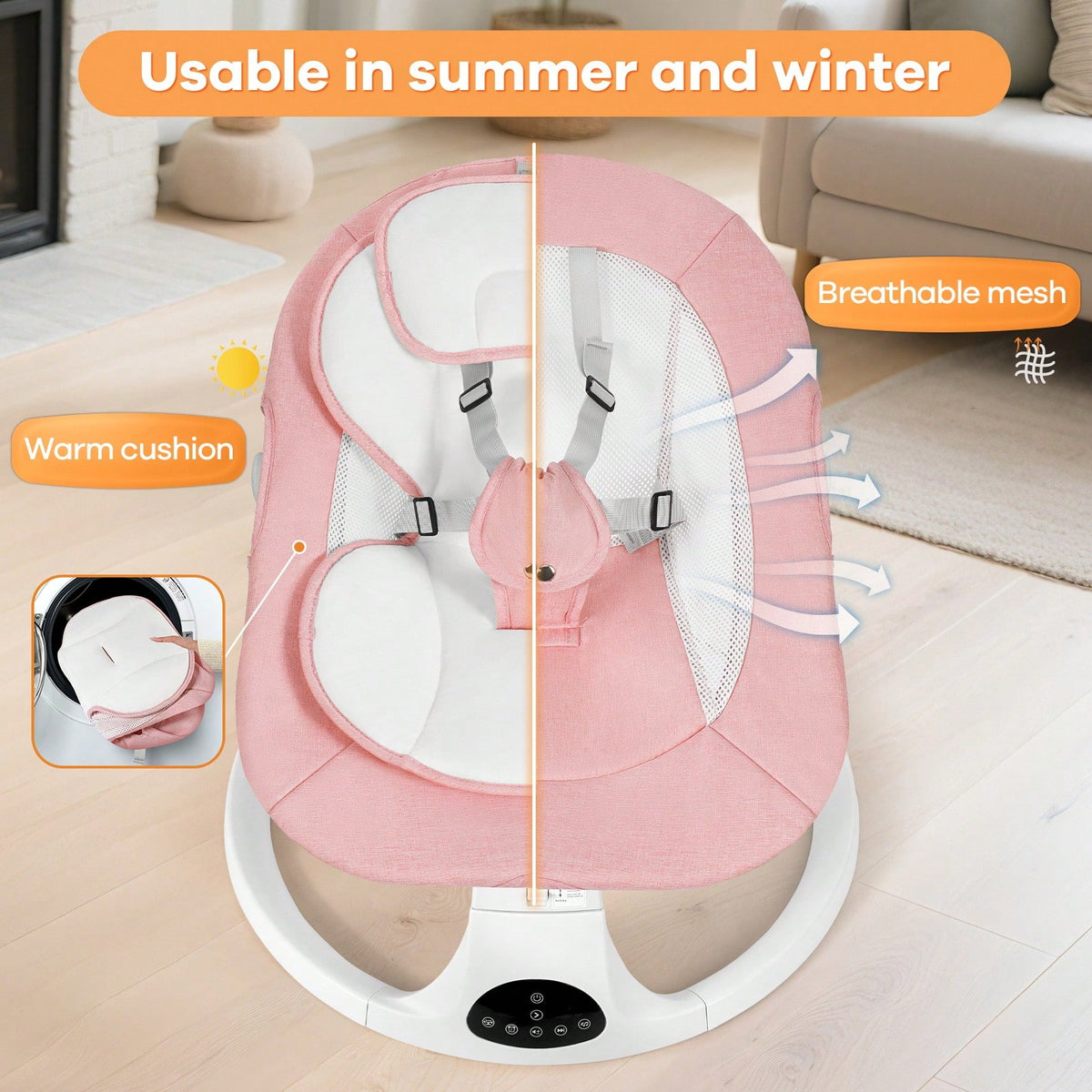 Baby Swing, Newborn Bouncer, Electric Cradle With Music Speaker, 3 Seat Positions, 5 Speed Settings, Remote Control, Dual Power Supply