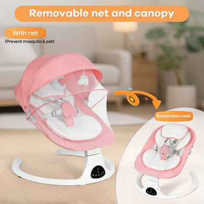 Baby Swing, Newborn Bouncer, Electric Cradle With Music Speaker, 3 Seat Positions, 5 Speed Settings, Remote Control, Dual Power Supply
