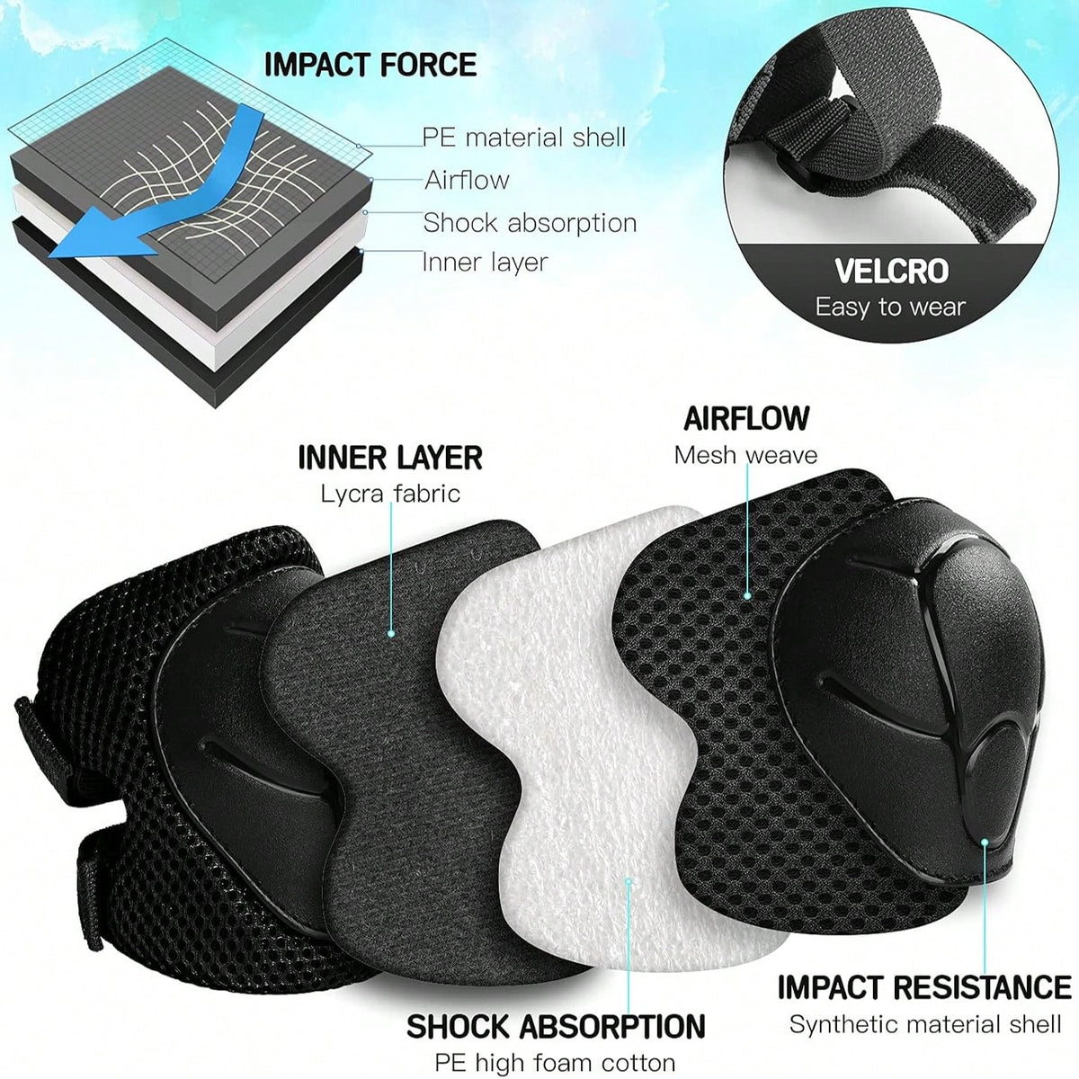 BAT DEICIDE 6-In-1 Kids Protective Gear Set For Ages 2-10, CPSIA Certified Knee Pads Elbow Pads Wrist Guards, Durable Full Protection Back To School