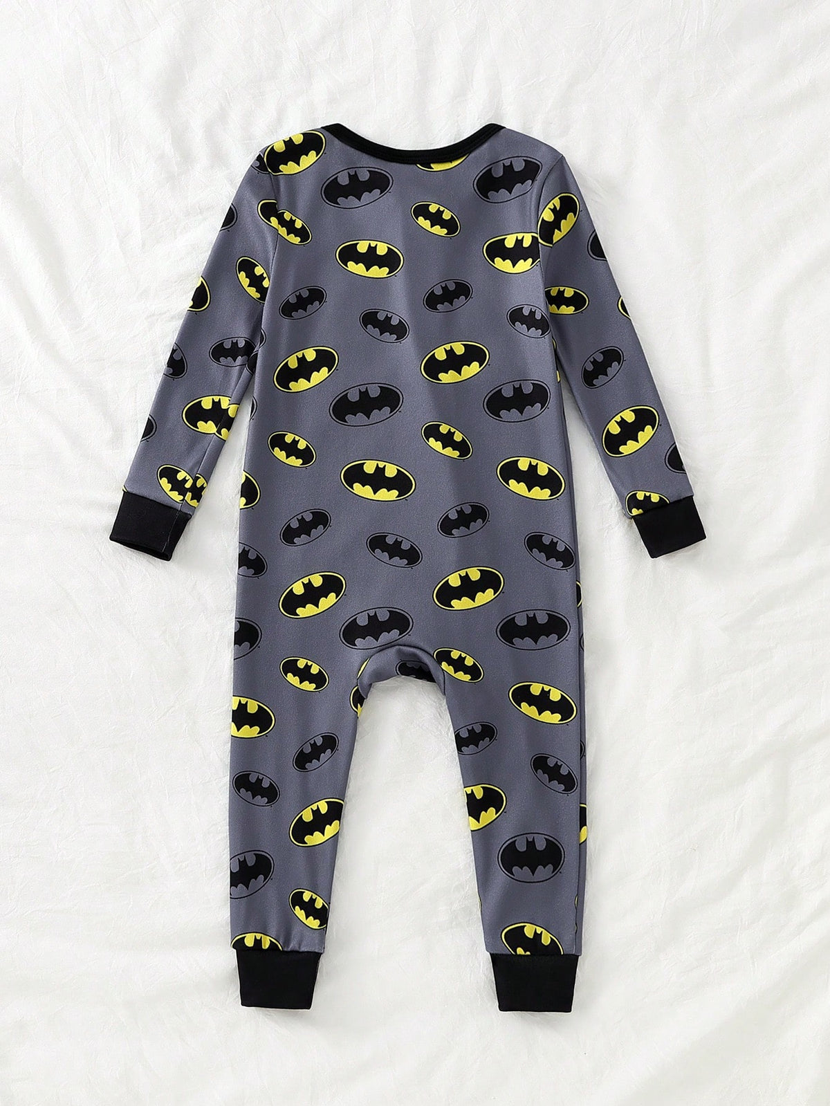 BATMAN X GraphicGems Spring/Summer Baby Boy Cartoon Cool Logo Pattern Long Sleeve Long Pants Knitted High Elasticity Knitted Fabric Slim Fit Comfortable Jumpsuit Home Wear Crawl Suit, Suitable F