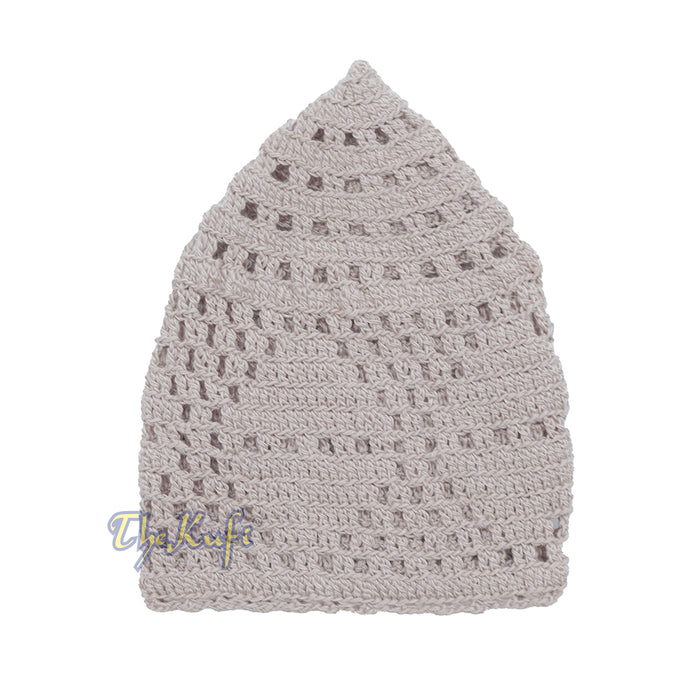 Beige Crocheted - Open-Weave Diamond Design Stretchable Kufi