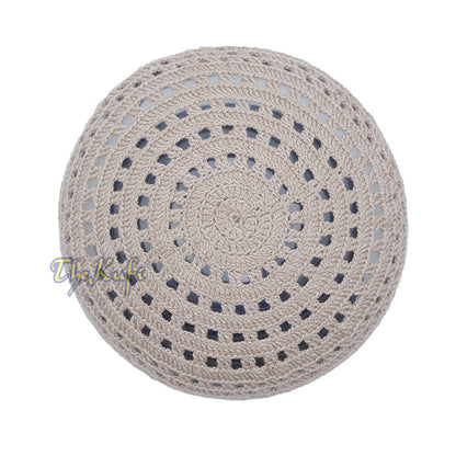 Beige Crocheted - Open-Weave Diamond Design Stretchable Kufi