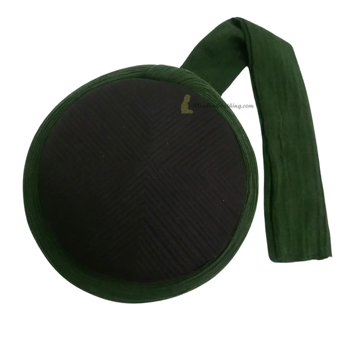 Black Rigid Malawi Kufi Pre-wrapped with Dark Green 100% Cotton Turban