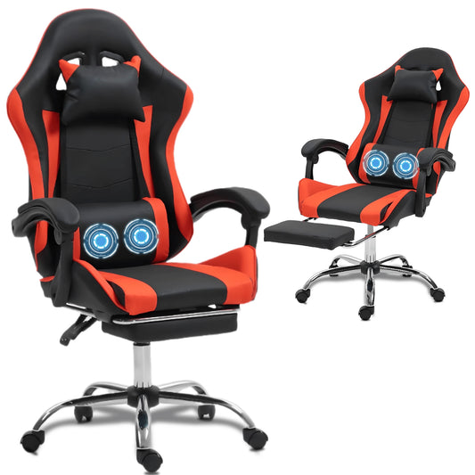 Bosmiller Gaming Chair With Massage Lumbar Support- Ergonomic Video Game Chair For Adults, Adjustable Headrest & Footrest, 90-135° Recline, 360° Swivel, For Gaming Room/Office/Bedroom (Black/White)