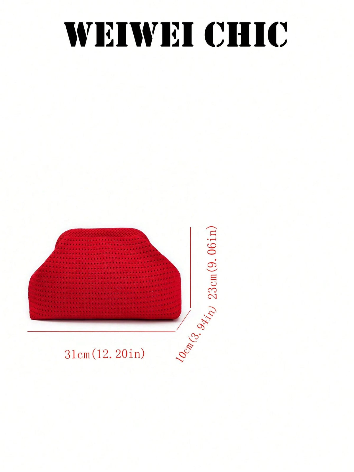 Bright Red Hollow Knit Clutch Bag, Textured Openwork Fabric Shell Handbag, Minimalist Soft Evening Purse For Party Date And Vacation Styling