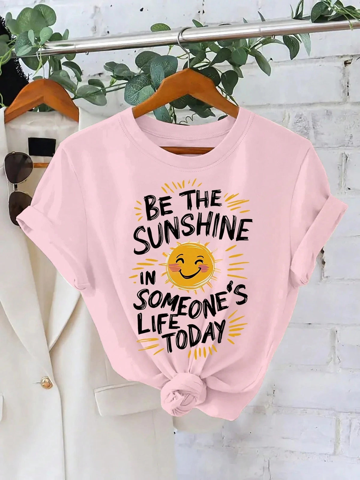 Bright Red Oversized Tee, Be The Sunshine Inspirational Sun Print Soft Cotton Retro Positive Casual Summer T-Shirt