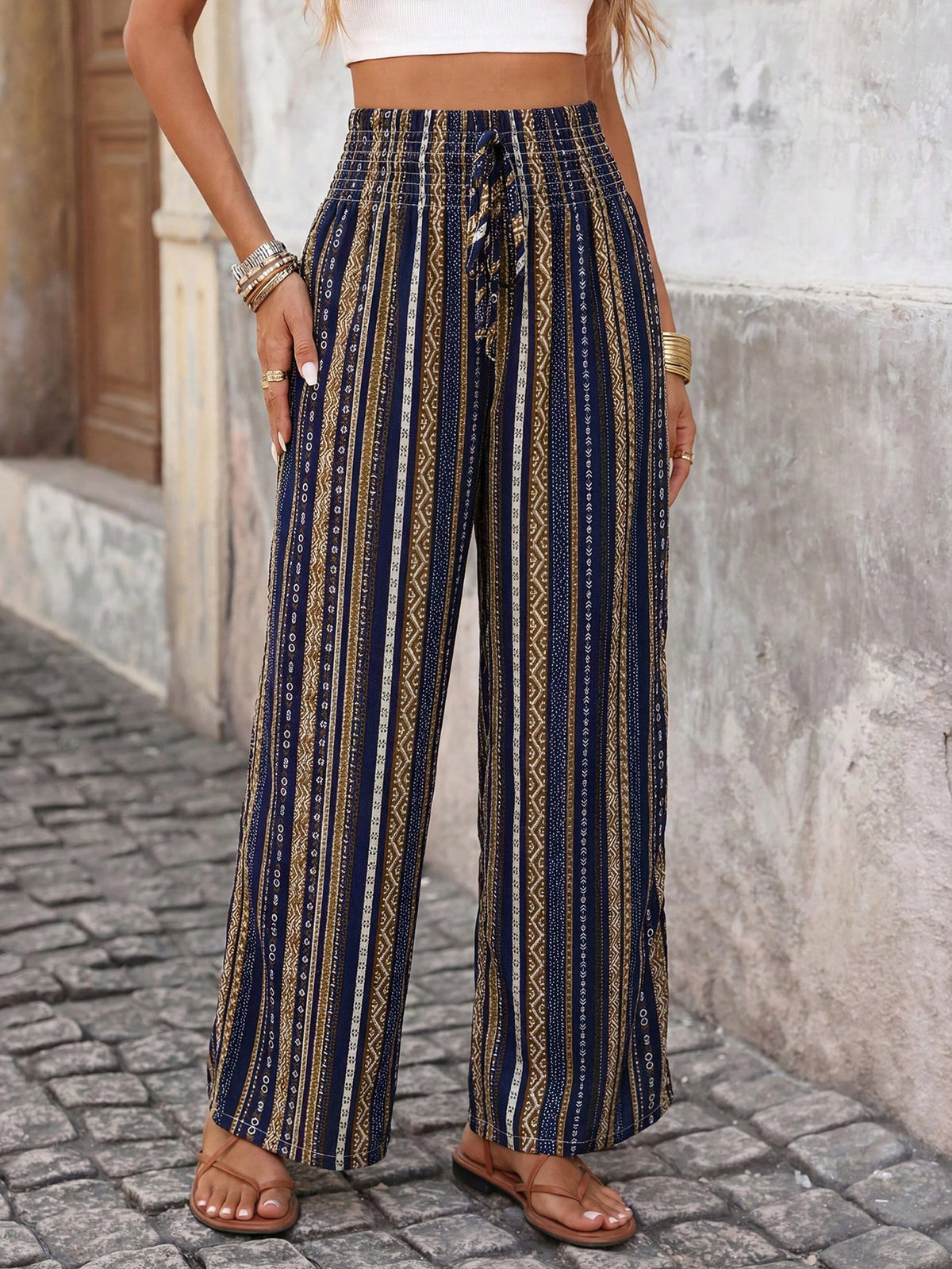 Brillora Women's Elegant Romantic Elastic Waist Pants, Suitable For Spring And Summer