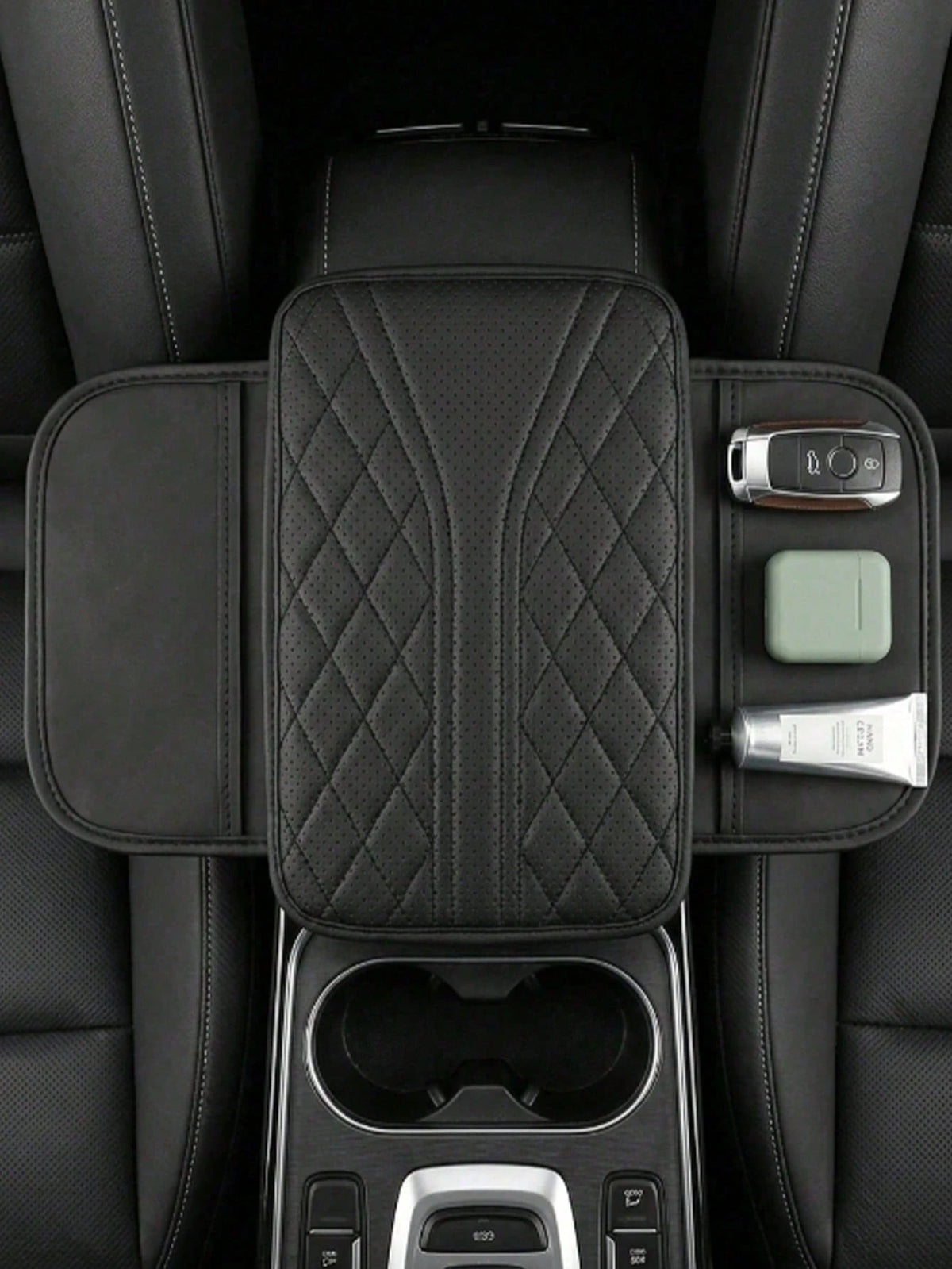 Car Center Console Cover- Universal Car Interior Accessory With 2 Storage Pockets- Premium Nappa Leather Armrest Cover, Scratch-Resistant, Wear-Resistant, Waterproof, Suitable For SUV, Sedan, Truck