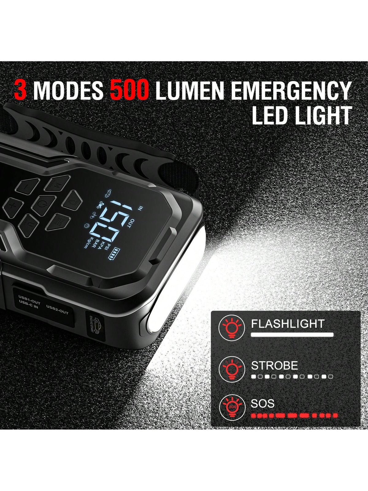 Car Jump Starter With Air Compressor, 3500A 12V Lithium Battery Jump Box With 150PSI Tire Inflator For Up To 10.0L Gas & 8.0L Engines, Portable Power Bank With 3 Modes LED Light Jumper Pack