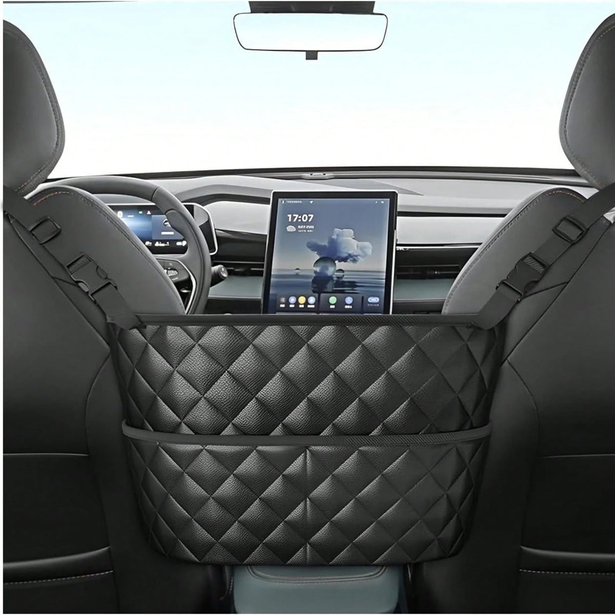 Car Seat Storage Bag, Stylish Upgraded Black PU Leather Storage Rack, Extra Storage Space, Easy To Install, Helping You Say Goodbye To Clutter!