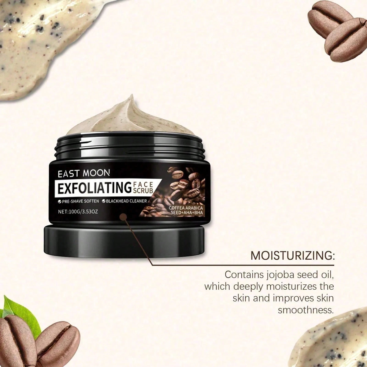 Coffee Facial Scrub, Men's Facial Hair Cleanser Pores Refreshing Comfort Cleansing Cream
