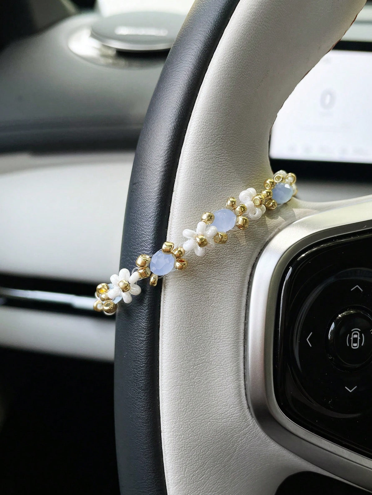 Colorful Seed Bead Car Steering Wheel Decorative Chain, Personalized Car Interior Decoration Chain Pendant