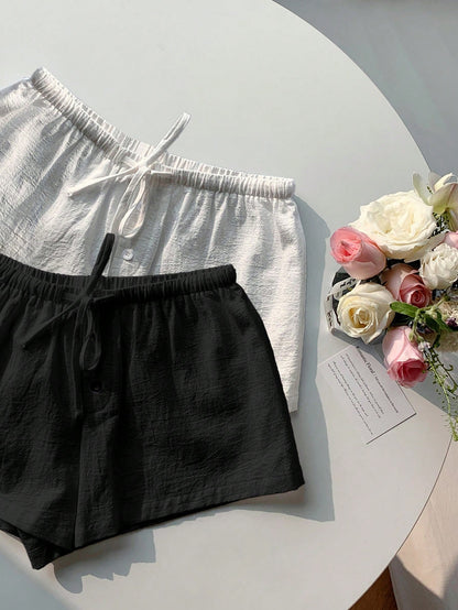 Comfortcana 2pcs Women's New Linen Striped Shorts